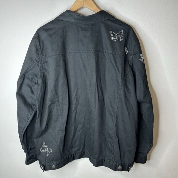 Quacker Factory Jacket Womens Sz XL Black Denim Jean Butterfly Rhinestones Gems - Picture 6 of 9